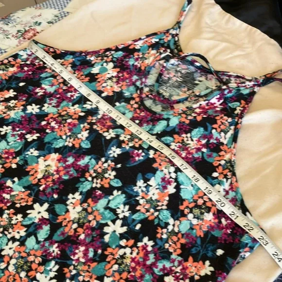 Maurices Floral Tank Top - Teal, Black, Blue, Coral, Purple - Picture 4 of 5